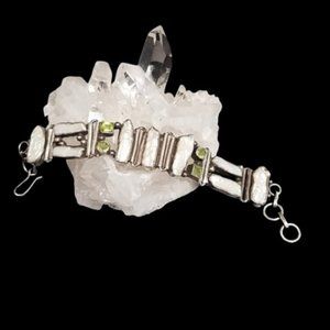Vintage Artisan Sterling Baroque Pearl Peridot Bracelet
